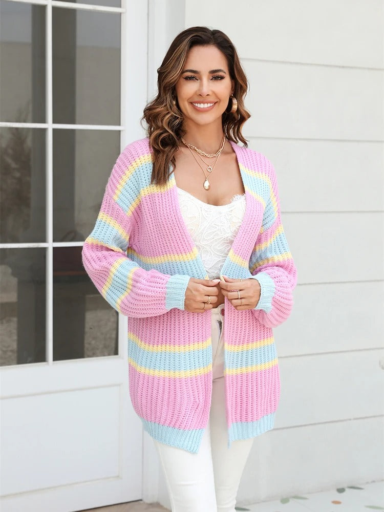 Amalthea Loose Striped Knit Cardigan - SunsetFashionLA