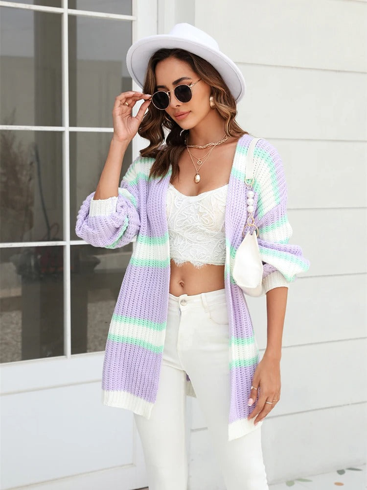 Amalthea Loose Striped Knit Cardigan - SunsetFashionLA