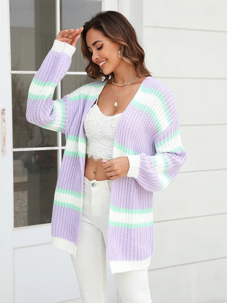 Amalthea Loose Striped Knit Cardigan - SunsetFashionLA