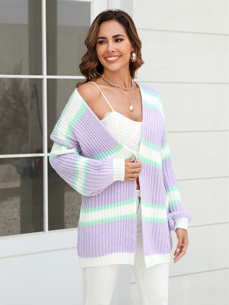 Amalthea Loose Striped Knit Cardigan - SunsetFashionLA