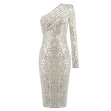Ammika One Shoulder Long Sleeve Sequin Dress - SunsetFashionLA