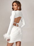 Aneira Feathers Two Piece Dress Set - SunsetFashionLA