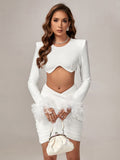 Aneira Feathers Two Piece Dress Set - SunsetFashionLA