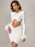 Aneira Feathers Two Piece Dress Set - SunsetFashionLA