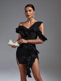 Angelina One Shoulder Bandage Ruffle Dress - SunsetFashionLA
