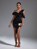 Angelina One Shoulder Bandage Ruffle Dress - SunsetFashionLA
