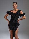Angelina One Shoulder Bandage Ruffle Dress - SunsetFashionLA