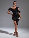 Angelina One Shoulder Bandage Ruffle Dress - SunsetFashionLA