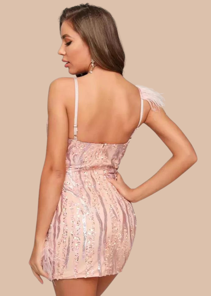 Antonella Mini Feather Sequin Dress - SunsetFashionLA