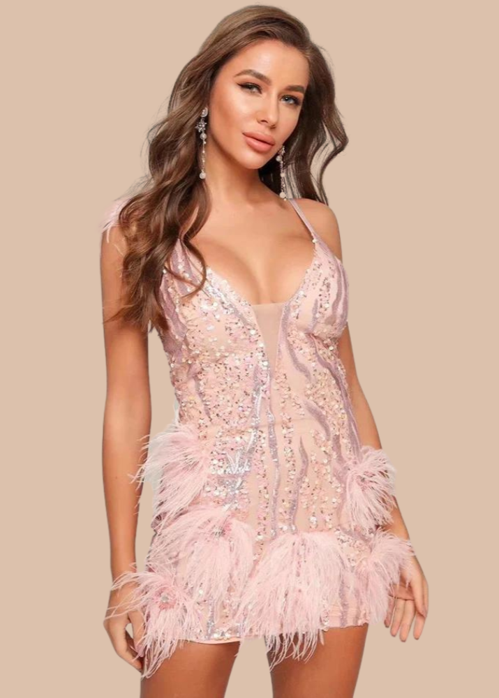 Antonella Mini Feather Sequin Dress - SunsetFashionLA