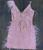 Antonella Mini Feather Sequin Dress - SunsetFashionLA
