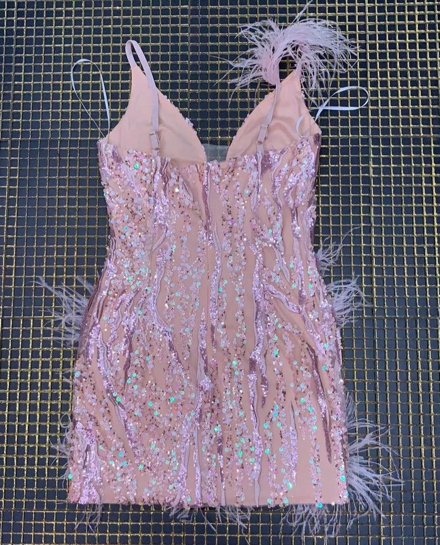 Antonella Mini Feather Sequin Dress - SunsetFashionLA