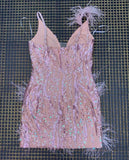 Antonella Mini Feather Sequin Dress - SunsetFashionLA
