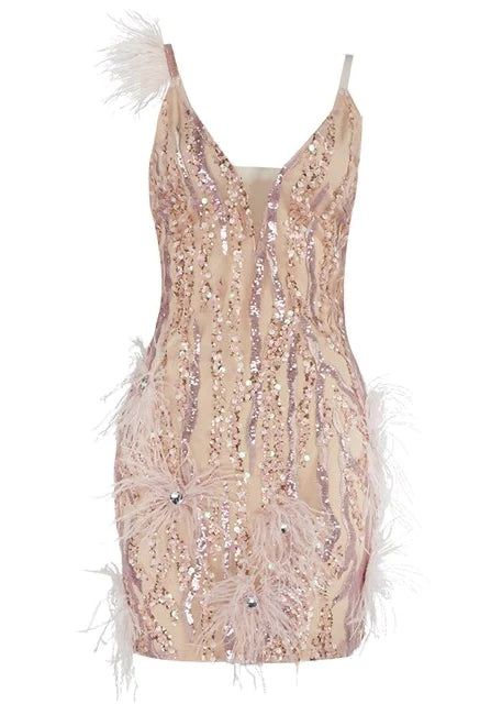 Antonella Mini Feather Sequin Dress - SunsetFashionLA