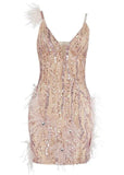 Antonella Mini Feather Sequin Dress - SunsetFashionLA