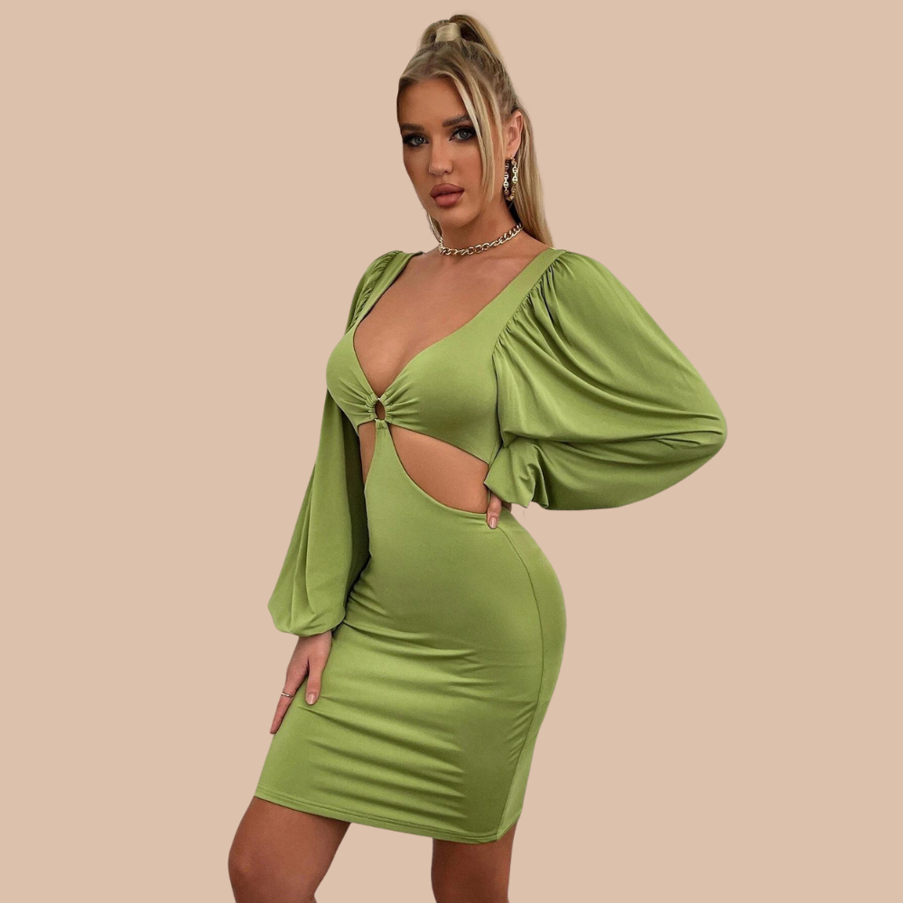 Aria Puff Sleeve Cut Out Dress - SunsetFashionLA