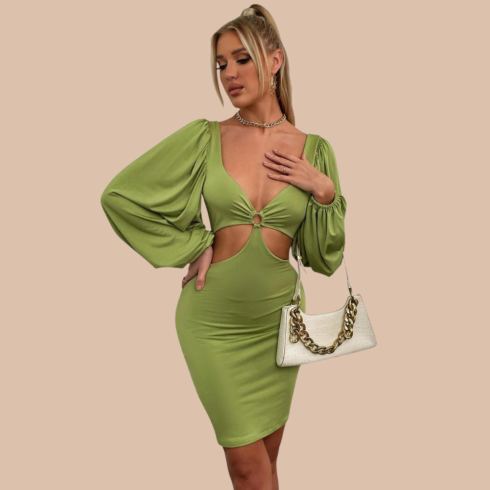 Aria Puff Sleeve Cut Out Dress - SunsetFashionLA