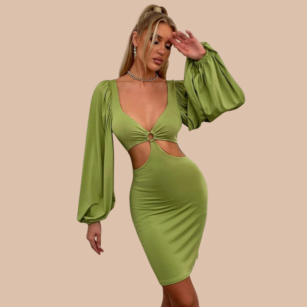 Aria Puff Sleeve Cut Out Dress - SunsetFashionLA