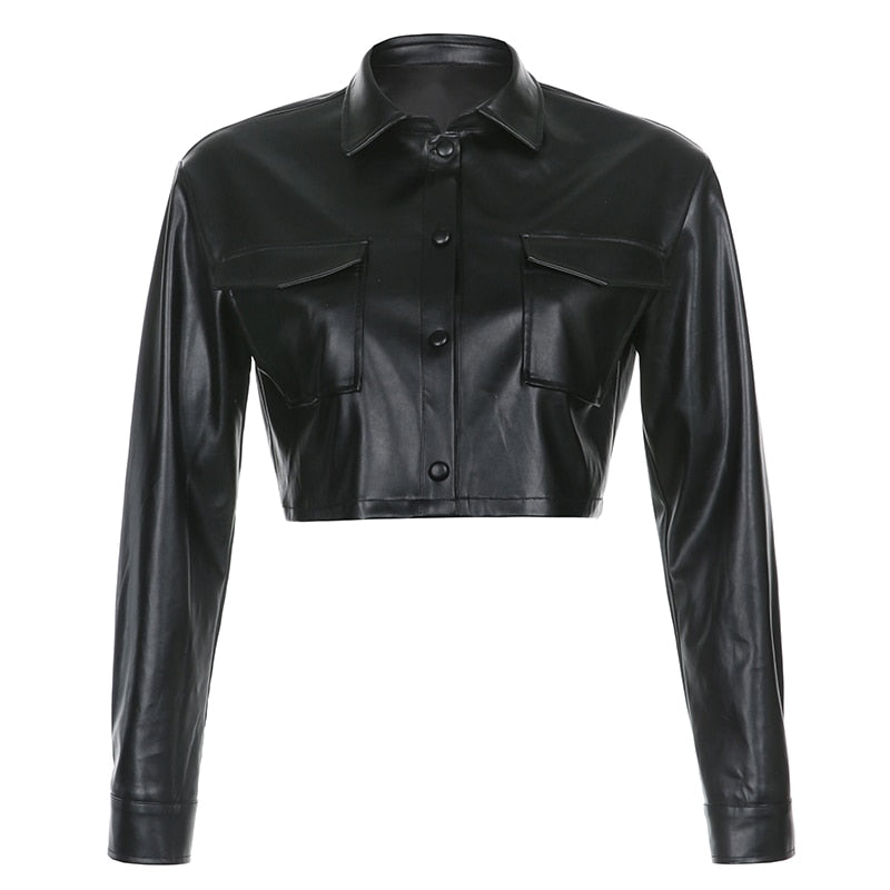 Ash Cropped Vegan Leather Jacket - SunsetFashionLA