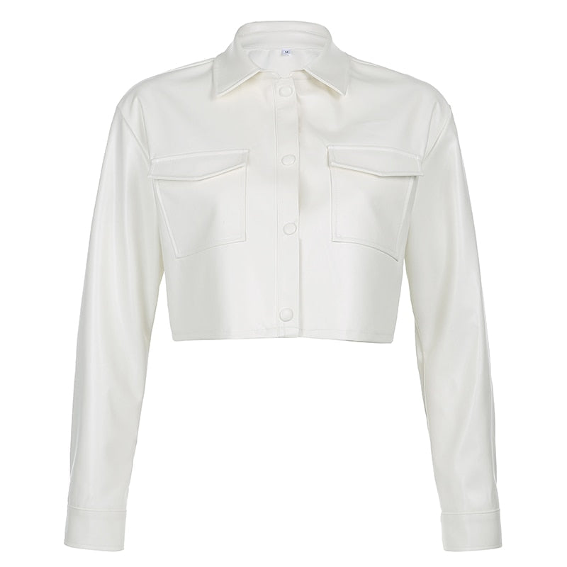 Ash Cropped Vegan Leather Jacket - SunsetFashionLA