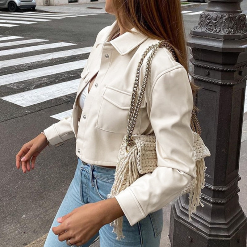 Ash Cropped Vegan Leather Jacket - SunsetFashionLA