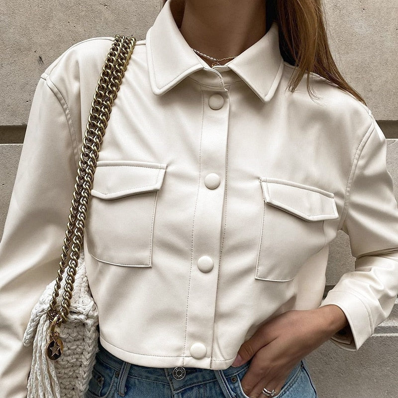 Ash Cropped Vegan Leather Jacket - SunsetFashionLA