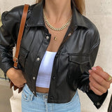 Ash Cropped Vegan Leather Jacket - SunsetFashionLA
