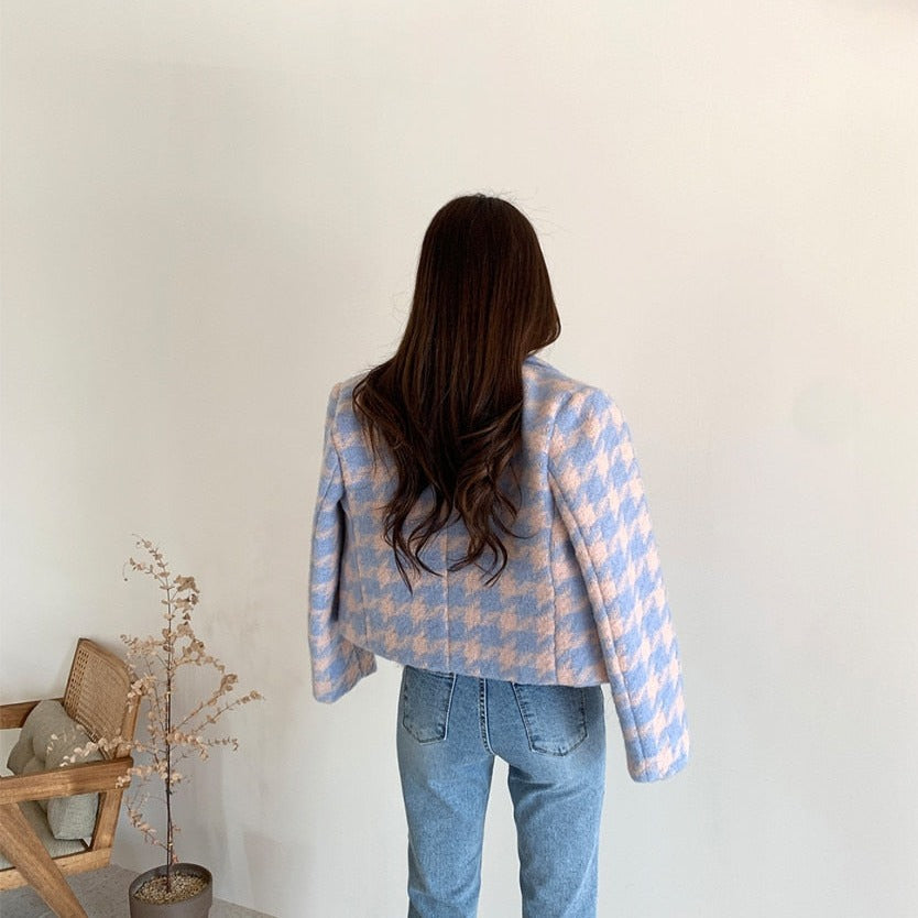 Avelle Vintage Cropped Plaid Jacket - SunsetFashionLA