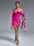 Azalea Off Shoulder Ruffle Bandage Dress - SunsetFashionLA