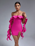 Azalea Off Shoulder Ruffle Bandage Dress - SunsetFashionLA