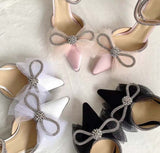 Big Bow Rhinestones Crystal Bowknot High Heeled Pumps - SunsetFashionLA