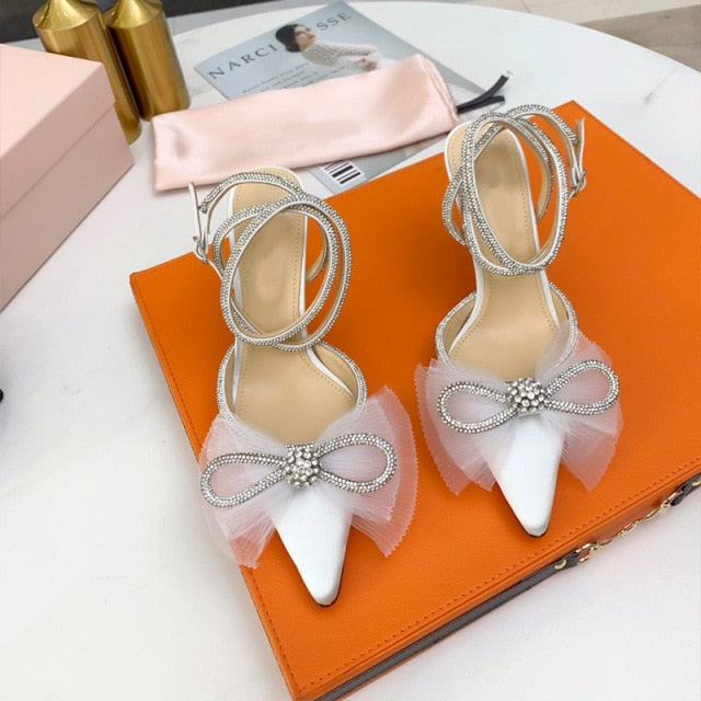 Big Bow Rhinestones Crystal Bowknot High Heeled Pumps - SunsetFashionLA