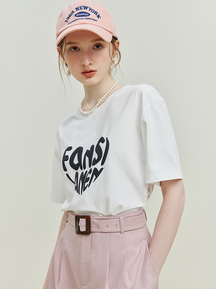 Big White Heart Letter T-Shirt - SunsetFashionLA