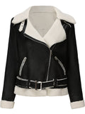 Biker Faux Shearling Sheepskin Suede Jacket with Belt - SunsetFashionLA