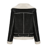 Biker Faux Shearling Sheepskin Suede Jacket with Belt - SunsetFashionLA