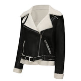 Biker Faux Shearling Sheepskin Suede Jacket with Belt - SunsetFashionLA