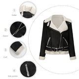 Biker Faux Shearling Sheepskin Suede Jacket with Belt - SunsetFashionLA