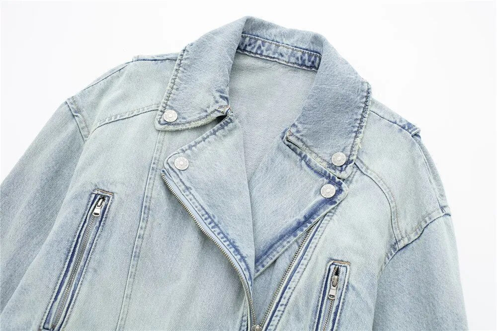 Biker Style Loose Sleeves Denim Jacket - SunsetFashionLA