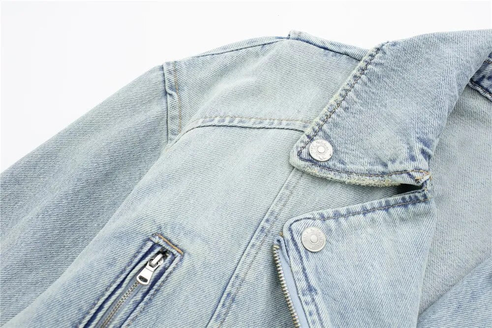 Biker Style Loose Sleeves Denim Jacket - SunsetFashionLA