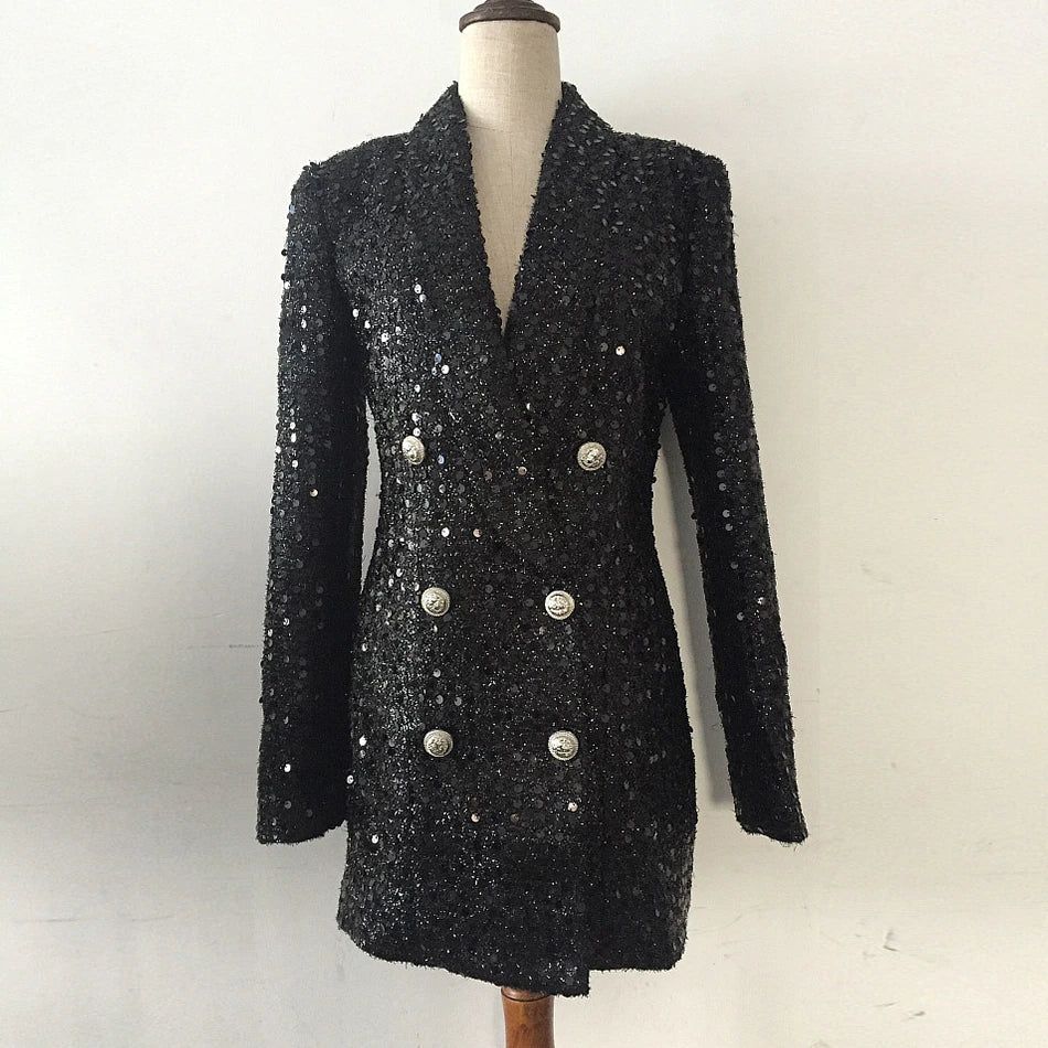 Black Sequin Blazer Dress - SunsetFashionLA