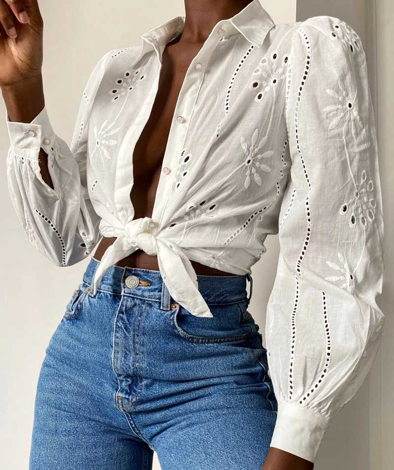 Boho Summer Turn-Down Collar Blouse - SunsetFashionLA