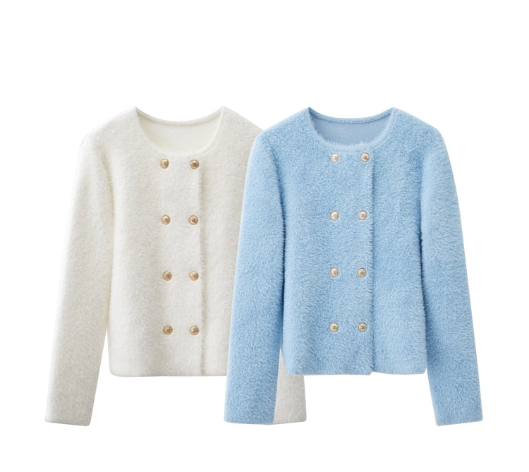 Brynne Double Breasted Fuzzy Cardigan - SunsetFashionLA