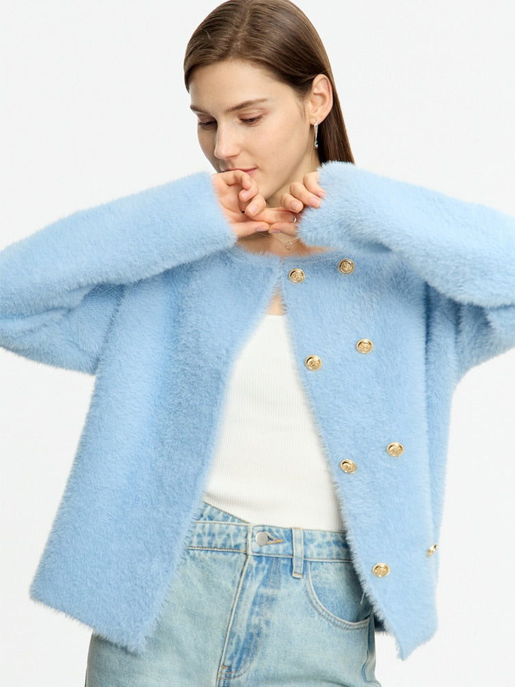 Brynne Double Breasted Fuzzy Cardigan - SunsetFashionLA