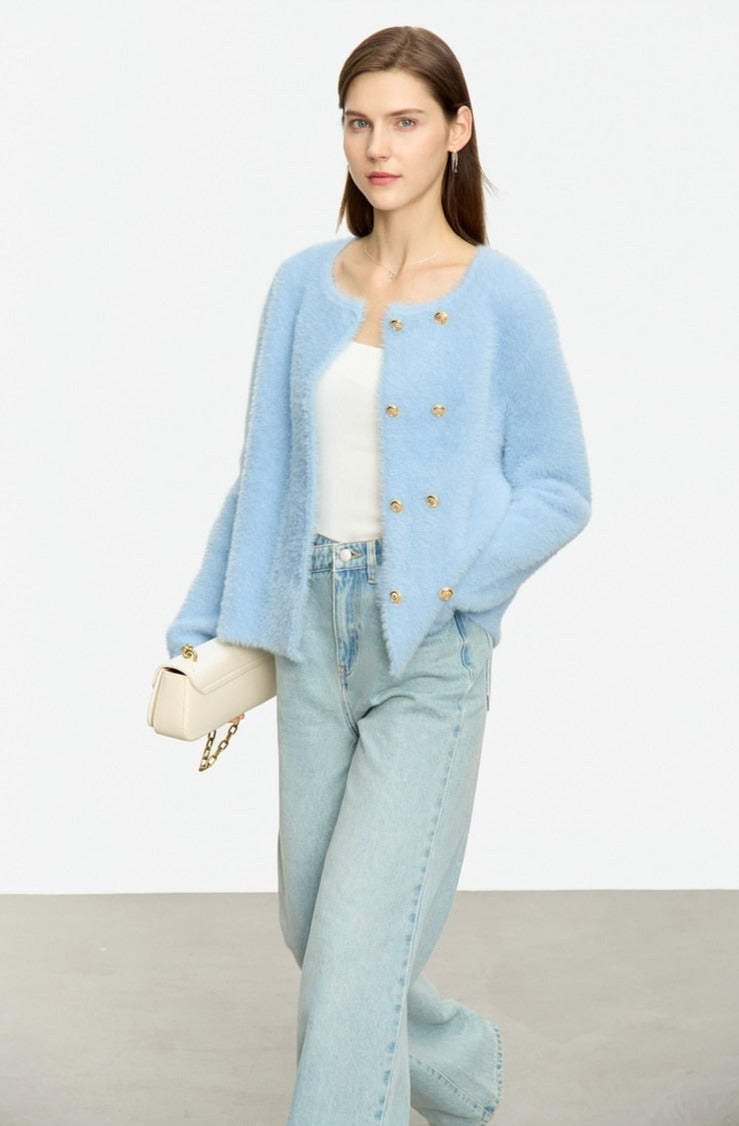 Brynne Double Breasted Fuzzy Cardigan - SunsetFashionLA