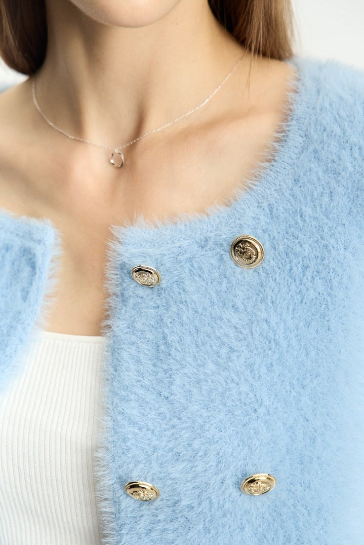 Brynne Double Breasted Fuzzy Cardigan - SunsetFashionLA