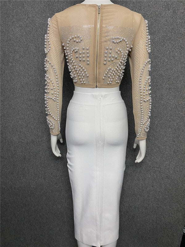 Calista Bandage Rhinestone Two Piece Dress Set - SunsetFashionLA