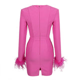 Candace Bandage Long Sleeve Feather Dress - SunsetFashionLA