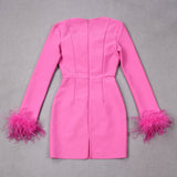 Candace Bandage Long Sleeve Feather Dress - SunsetFashionLA