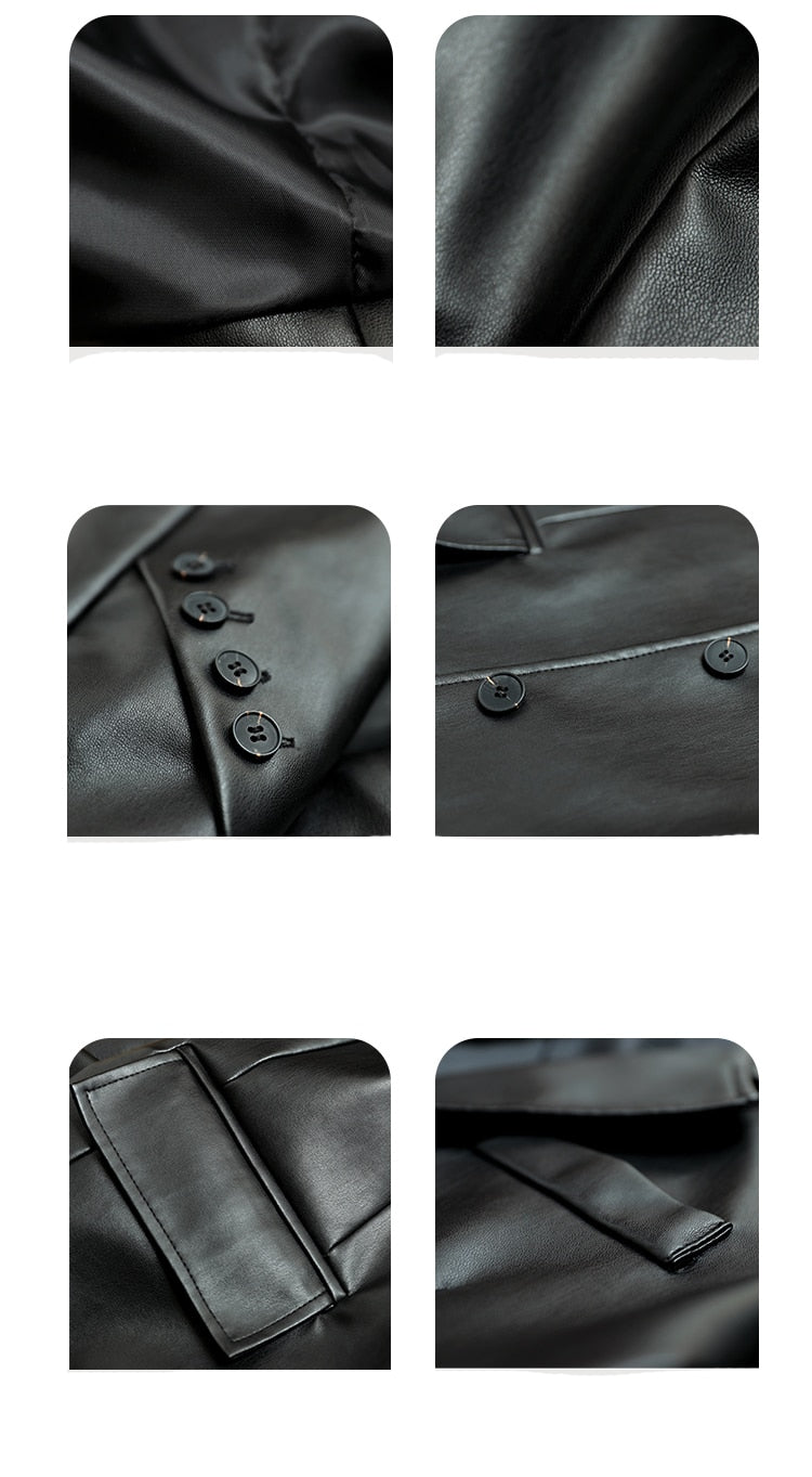 Carrie Single Breasted Leather Blazer - SunsetFashionLA