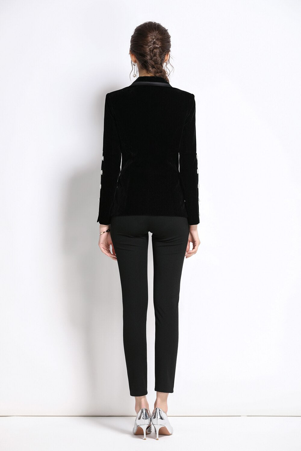 Chic Velvet Blazer with Crystal Buttons - SunsetFashionLA
